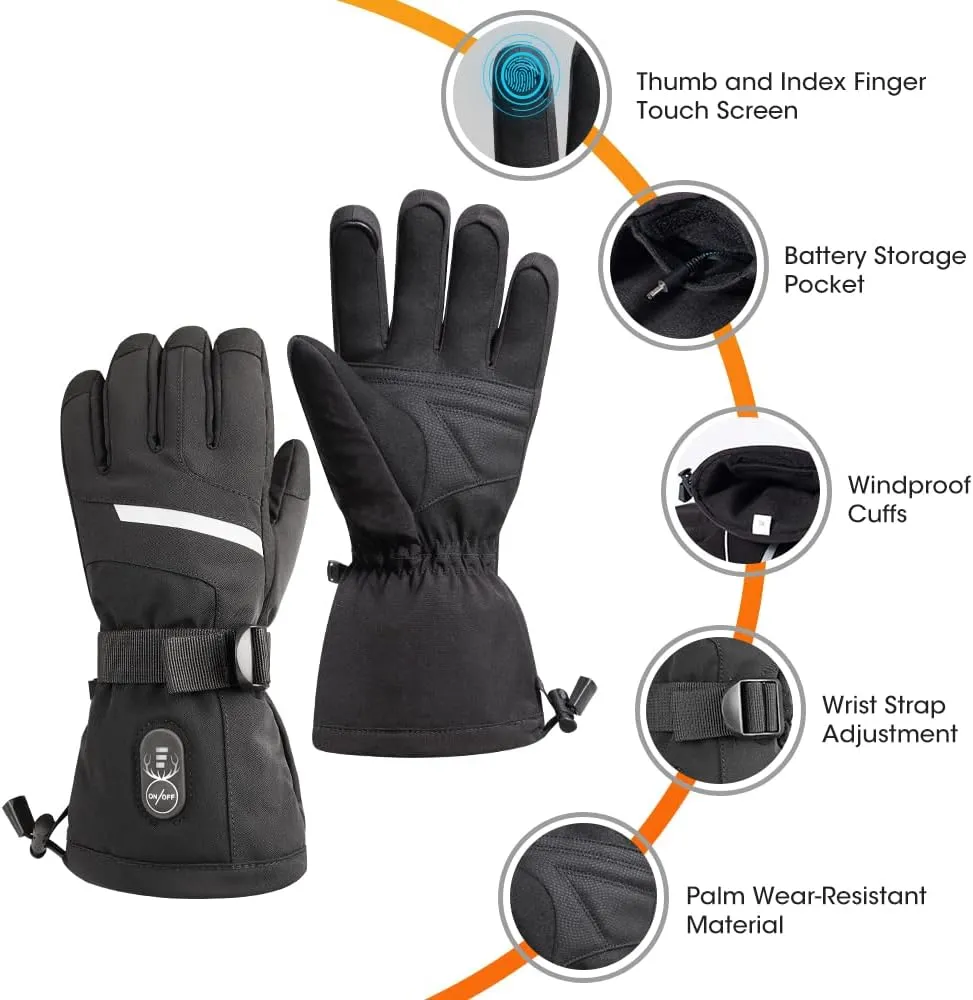 Heated Gloves for Men Women, Outstanding Touchscreen Functional Hand Warmers with 3-Levels Heat Control, Upgraded 7.4v 2200mAh Rechargeable Batteries for Winter Skiing, Camping (Black, Medium)
