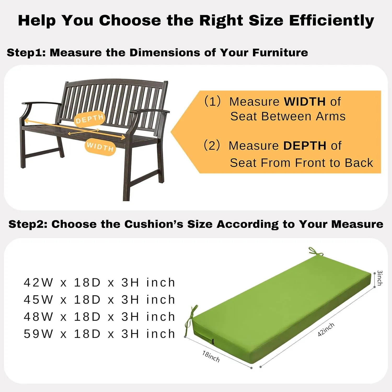 idee-home Outdoor Bench Cushion Waterproof, Bench Cushions for Outdoor Furniture, Patio Porch Swing Replacement Seat Pad with Ties for Garden Backyard, 42 x 18 Inch Green