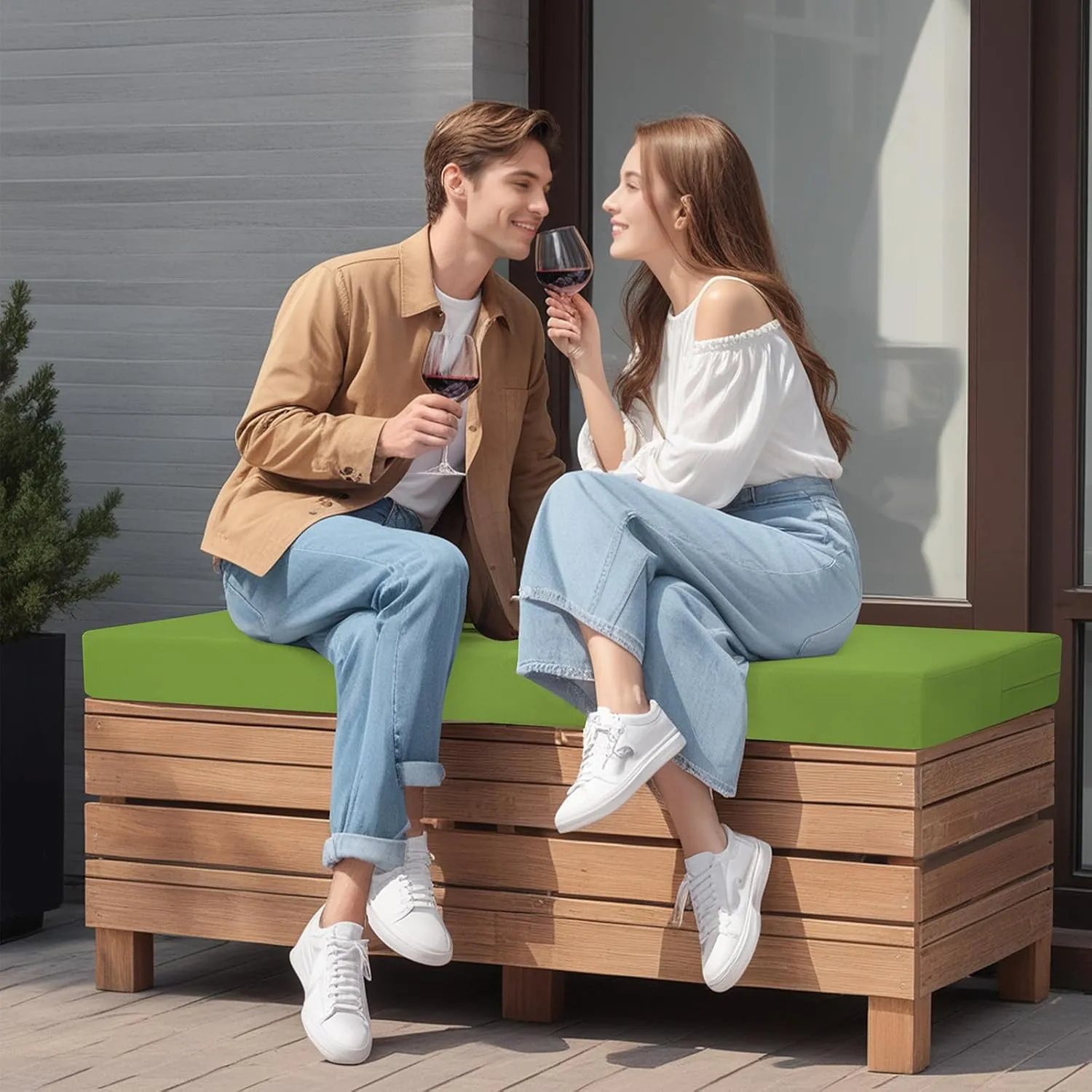 idee-home Outdoor Bench Cushion Waterproof, Bench Cushions for Outdoor Furniture, Patio Porch Swing Replacement Seat Pad with Ties for Garden Backyard, 42 x 18 Inch Green