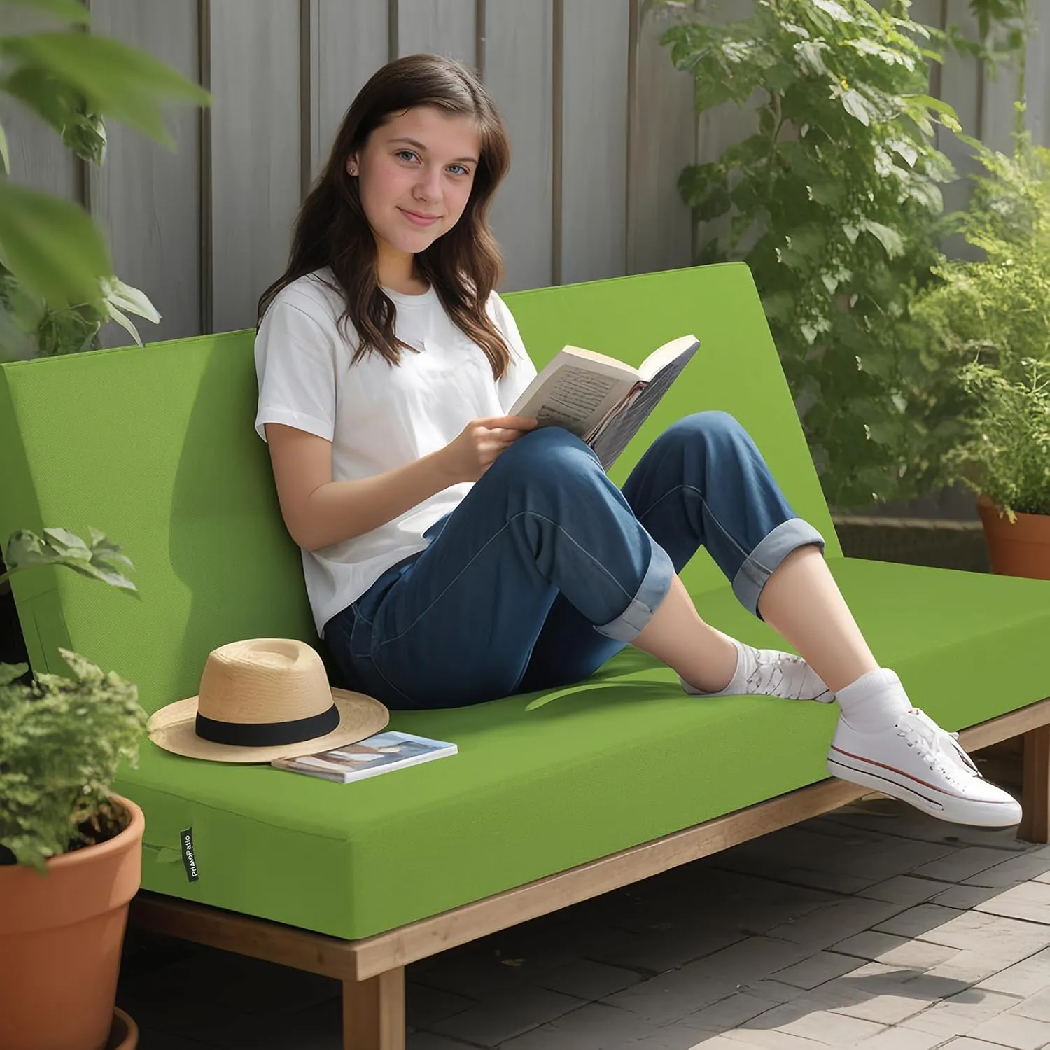 idee-home Outdoor Bench Cushion Waterproof, Bench Cushions for Outdoor Furniture, Patio Porch Swing Replacement Seat Pad with Ties for Garden Backyard, 42 x 18 Inch Green