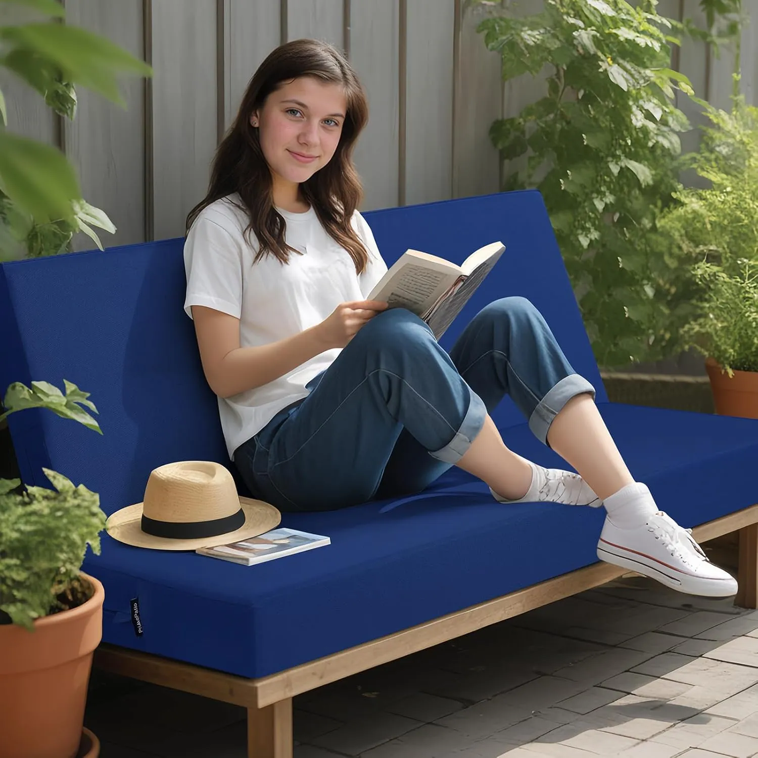 idee-home Outdoor Bench Cushion Waterproof, Bench Cushions for Outdoor Furniture, Patio Porch Swing Replacement Seat Pad with Ties for Garden Backyard, 59 x 18 Inch Navy Blue