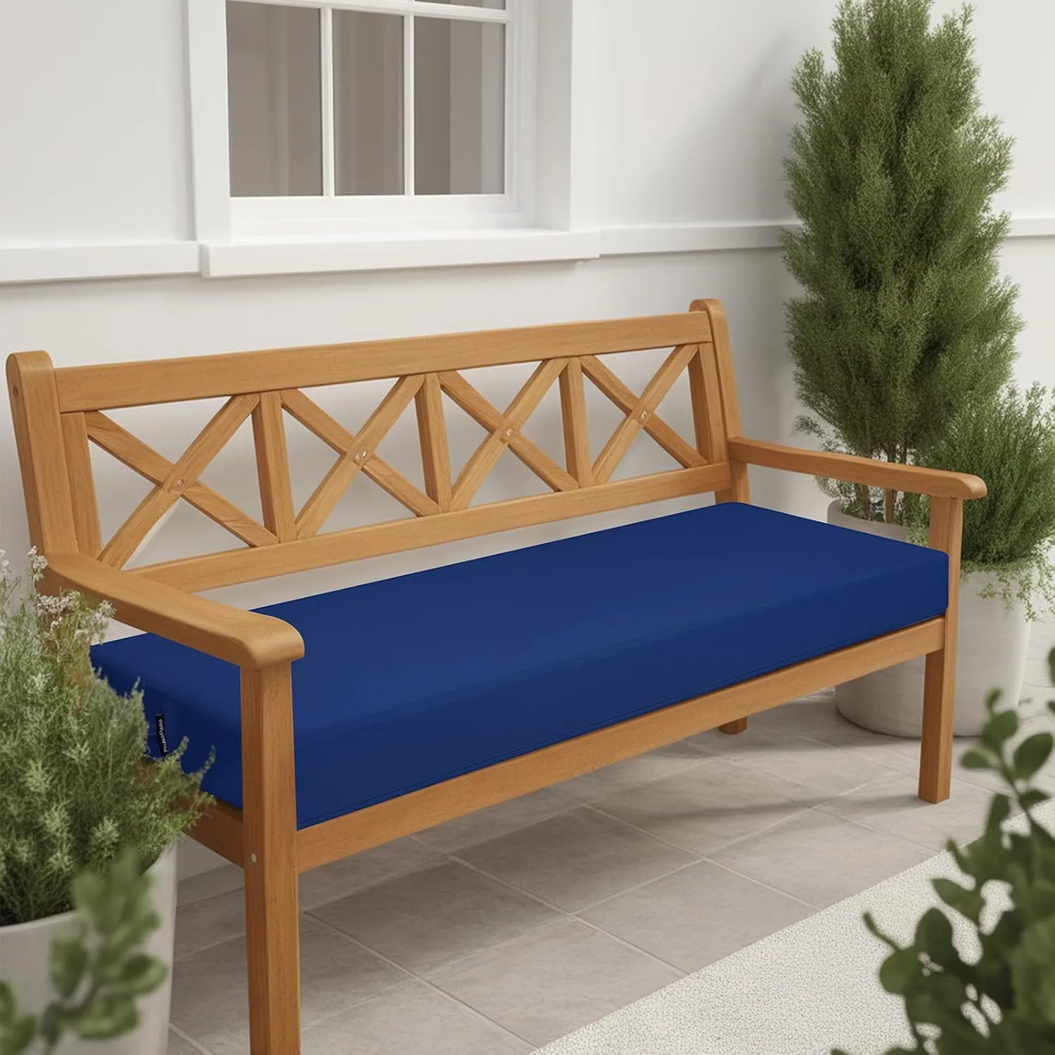 idee-home Outdoor Bench Cushion Waterproof, Bench Cushions for Outdoor Furniture, Patio Porch Swing Replacement Seat Pad with Ties for Garden Backyard, 59 x 18 Inch Navy Blue