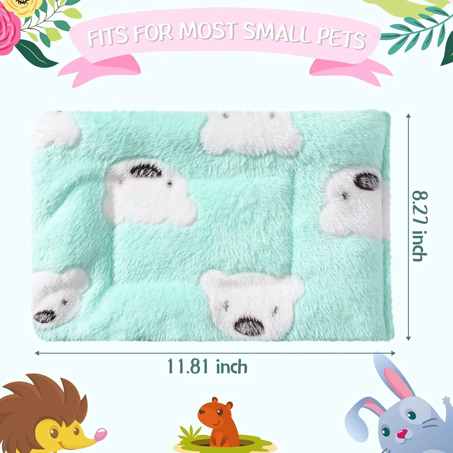 Jetec 2 Pieces Guinea Pig Bed Rabbit Bed Small Animal Hamster Warm Mats Winter Warm for Bunny Hamster Squirrel Hedgehog Chinchilla Small Animal Accessories(Green, Pink,Bear Pattern)