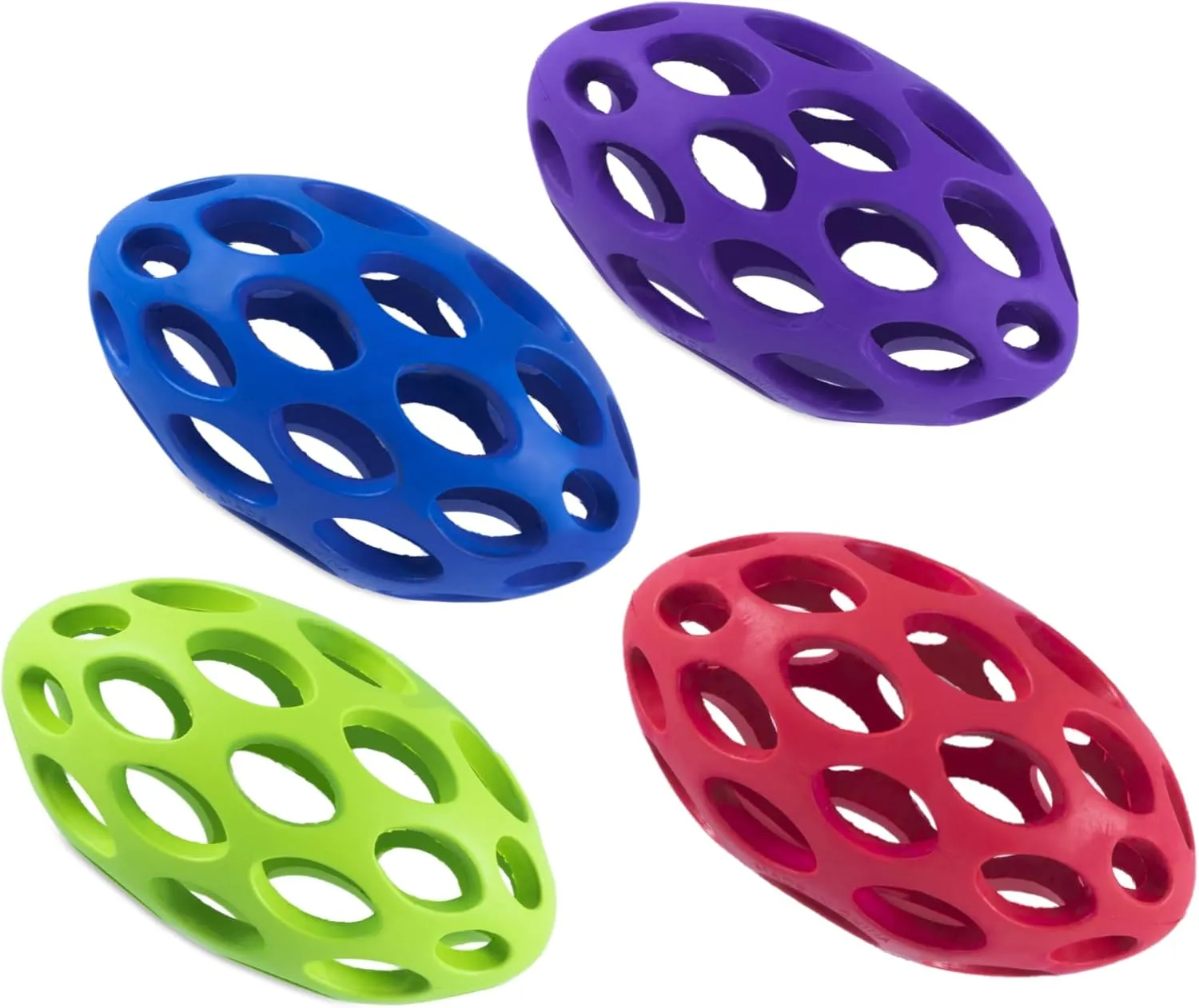 JW Pet Hol-ee Football Dog Toy Puzzle Ball, Natural Rubber, Medium (6.5 Inch Length), Colors May Vary