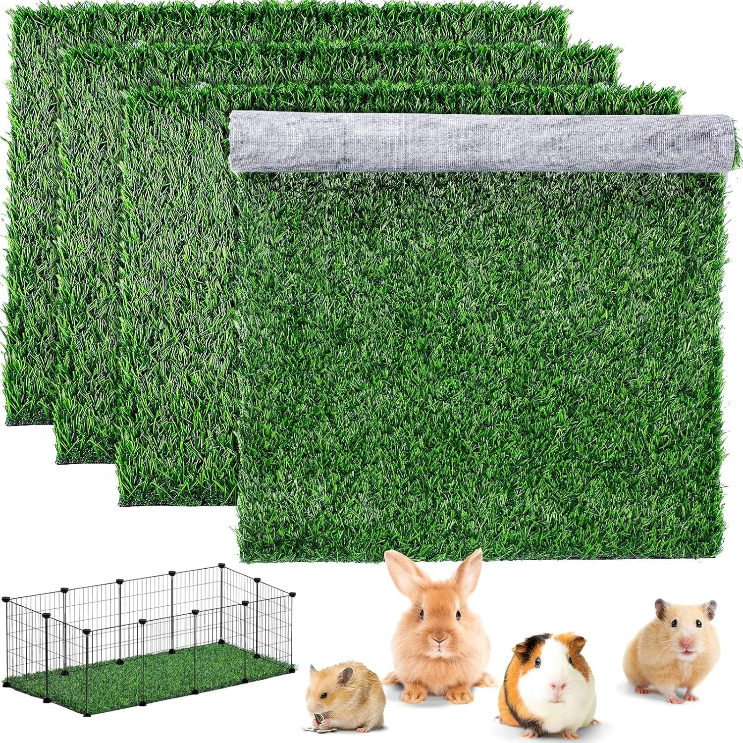 Kigley 4 Pcs Artificial Grass Guinea Pig Pee Pads Reusable 18 x 14 Inch Rabbit Grass Mat Washable Turf Fake Grass Replacement Pad for Potty Training Bunnies Chinchillas Puppies Small Pets