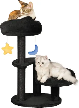 Kitten Cat Tree for Small Cats Under 6 Months, 24.4in Cloud Cat Scratching Post with Bed & Toys, Max Weight 8lbs, Compact Cat Tower with Dangling Balls, Black