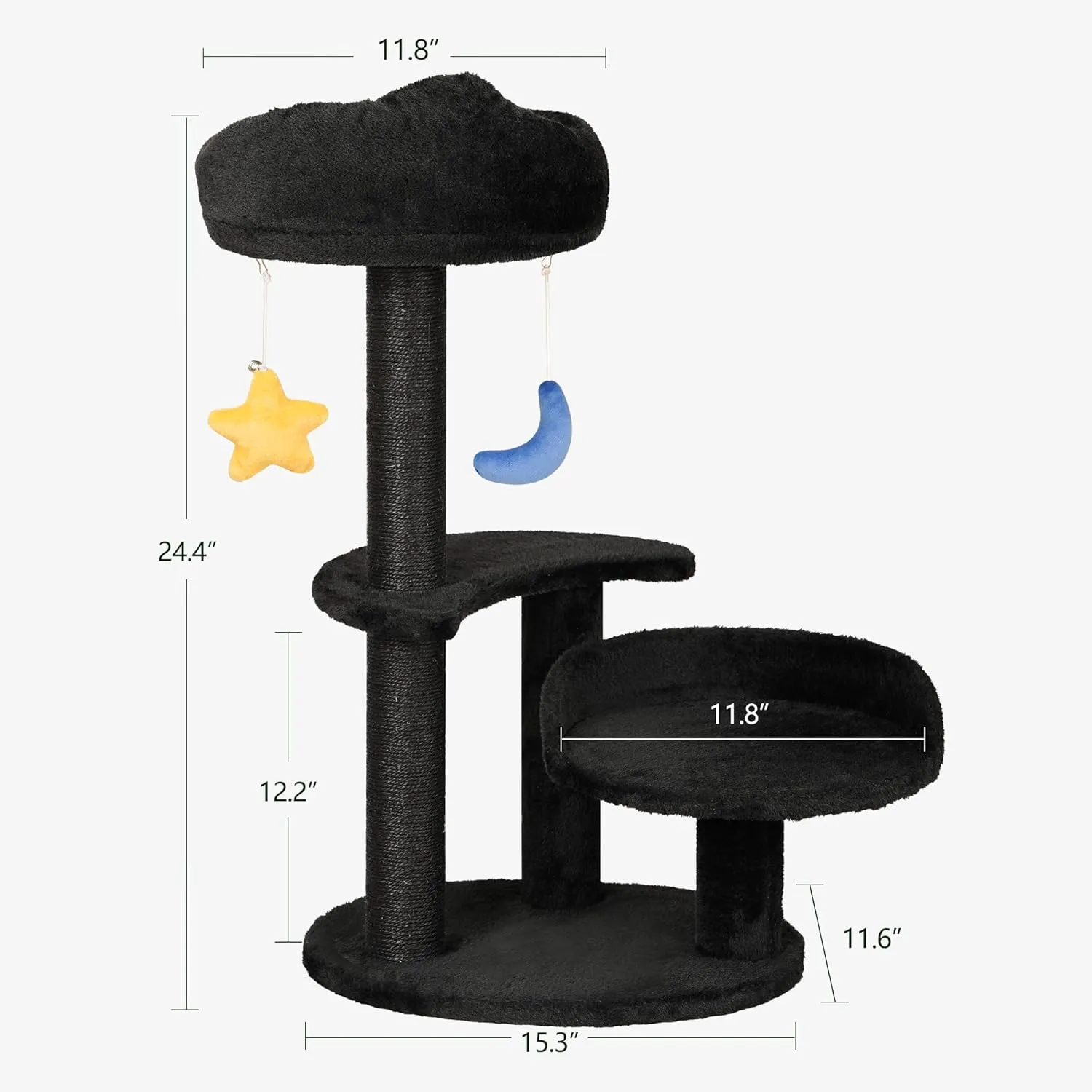 Kitten Cat Tree for Small Cats Under 6 Months, 24.4in Cloud Cat Scratching Post with Bed & Toys, Max Weight 8lbs, Compact Cat Tower with Dangling Balls, Black
