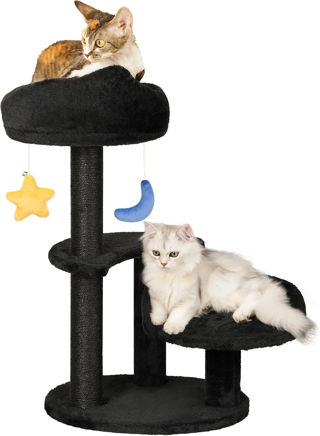 Kitten Cat Tree for Small Cats Under 6 Months, 24.4in Cloud Cat Scratching Post with Bed & Toys, Max Weight 8lbs, Compact Cat Tower with Dangling Balls, Black