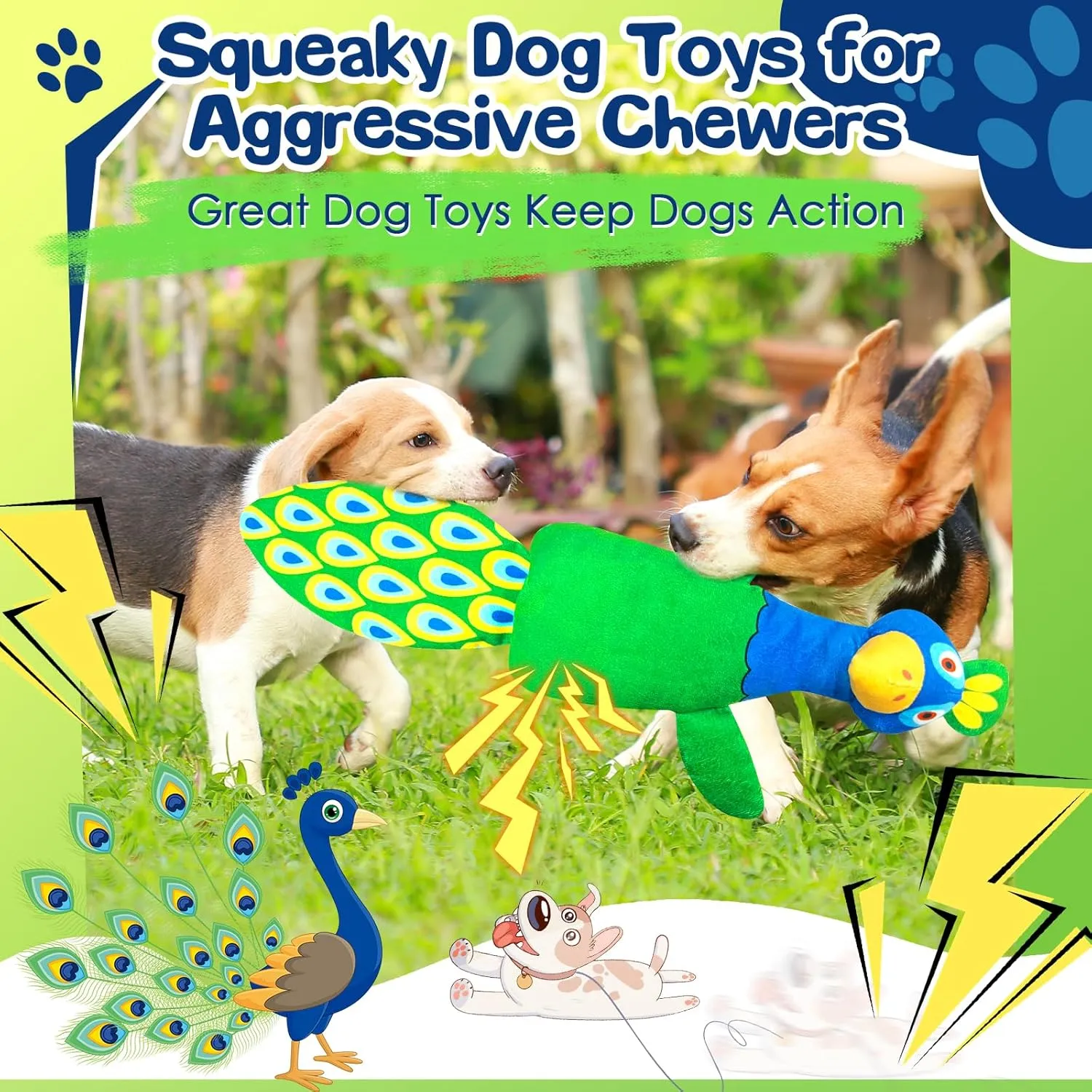 Large Dog Toys for Aggressive Chewers:Plush Squeaky Tug of War Dog Toys with Crinkle Paper- Interactive Tough Teething Chew Toys for Small,Medium, and Large Breeds-Puppy Toys to Keep Them Busy