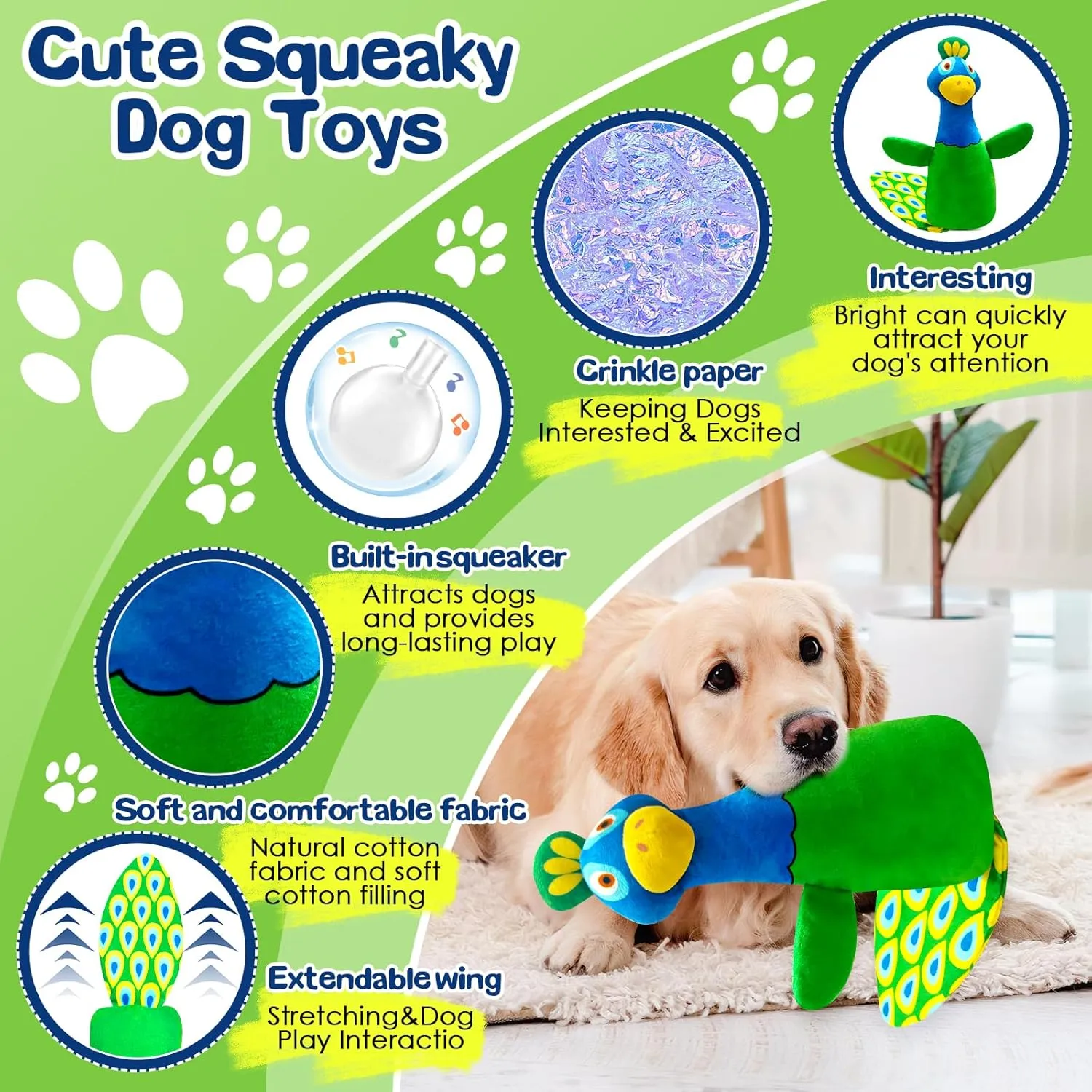 Large Dog Toys for Aggressive Chewers:Plush Squeaky Tug of War Dog Toys with Crinkle Paper- Interactive Tough Teething Chew Toys for Small,Medium, and Large Breeds-Puppy Toys to Keep Them Busy