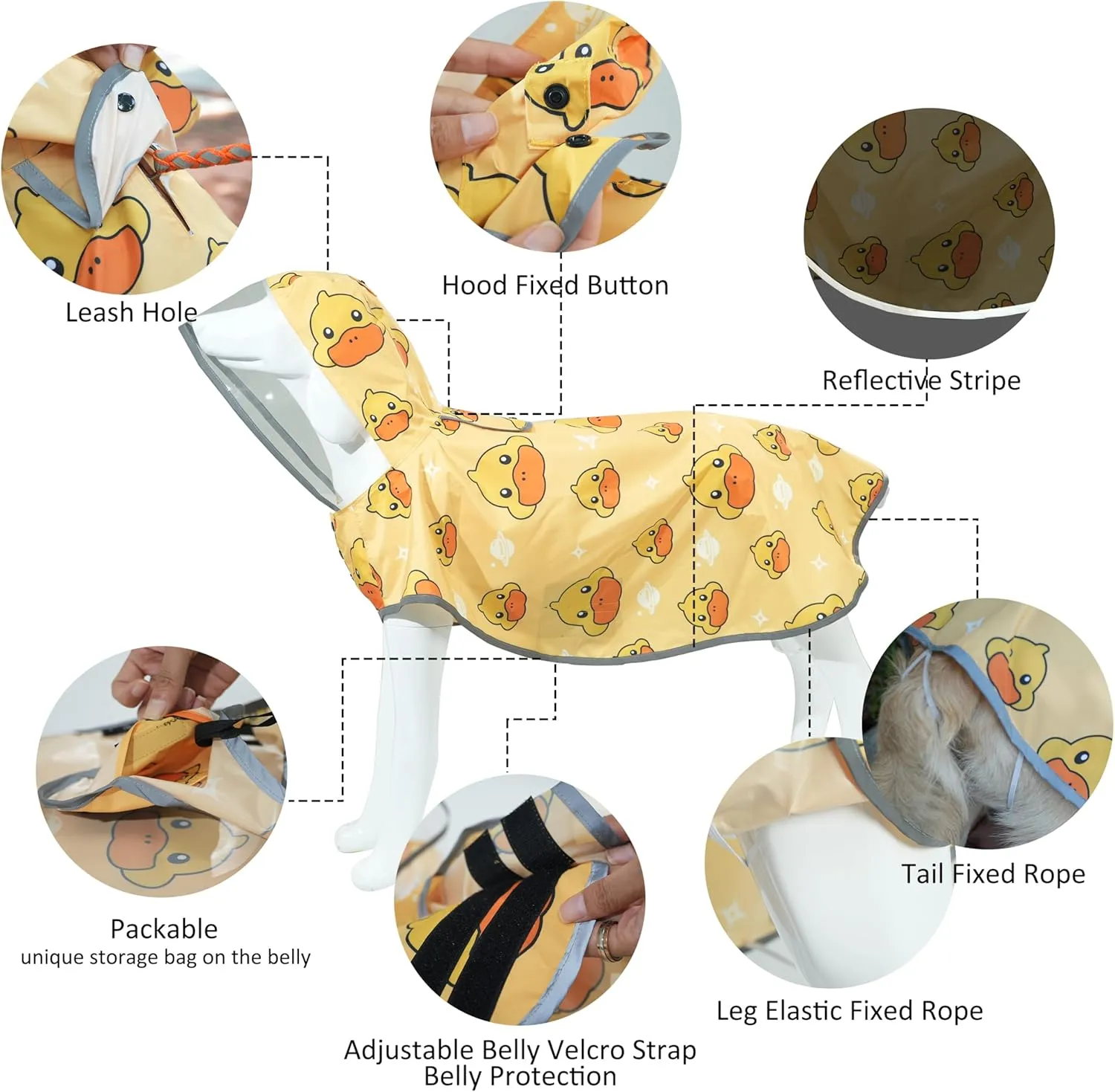 MAMORE Dog Raincoat Hooded Slicker Poncho with Leash Hole, Waterproof Dog Rain Jacket with Reflective Strip for Small to 3X-Large Dogs and Puppies Packable (Yellow Ducks, XXX-Large)