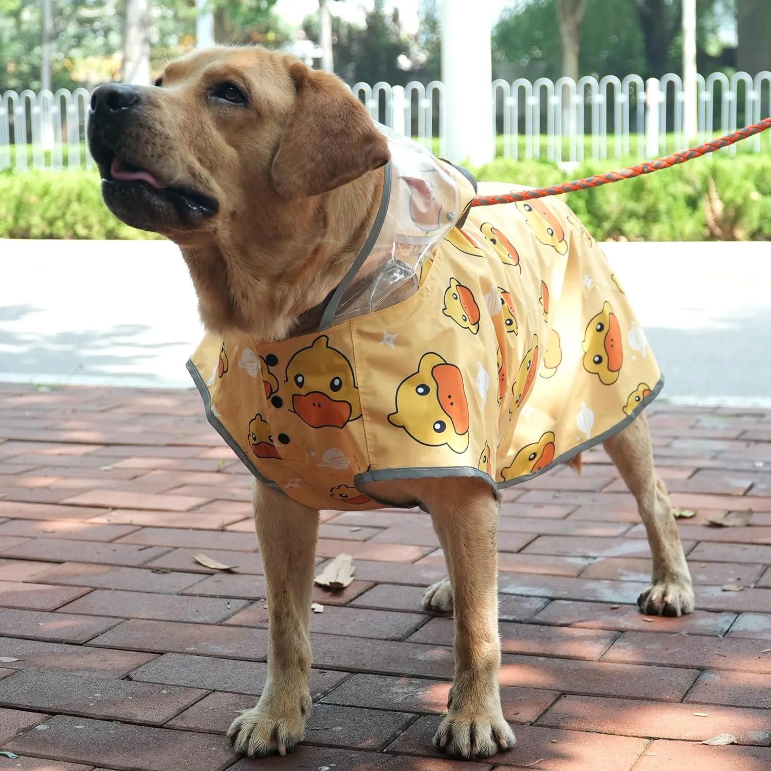 MAMORE Dog Raincoat Hooded Slicker Poncho with Leash Hole, Waterproof Dog Rain Jacket with Reflective Strip for Small to 3X-Large Dogs and Puppies Packable (Yellow Ducks, XXX-Large)
