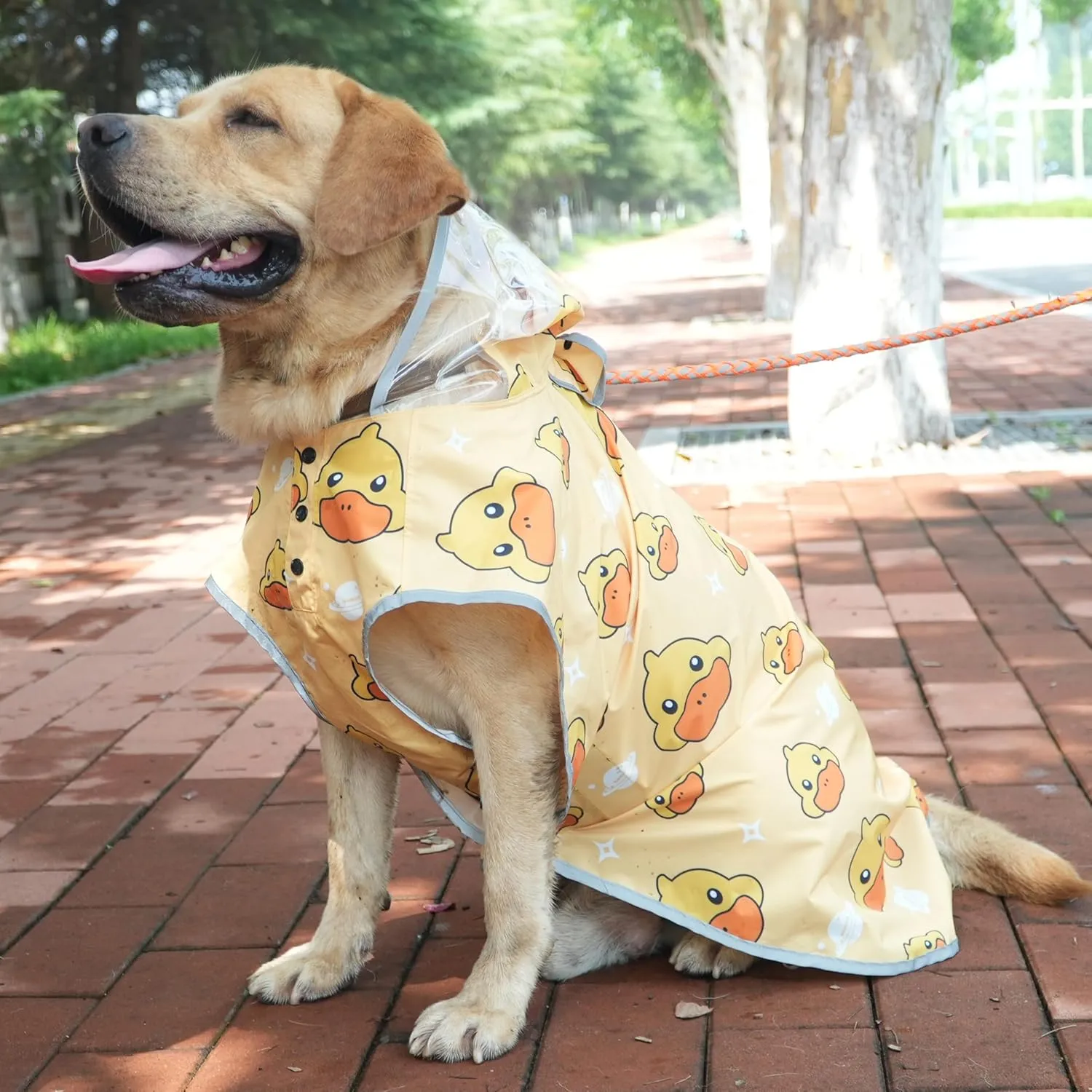 MAMORE Dog Raincoat Hooded Slicker Poncho with Leash Hole, Waterproof Dog Rain Jacket with Reflective Strip for Small to 3X-Large Dogs and Puppies Packable (Yellow Ducks, XXX-Large)