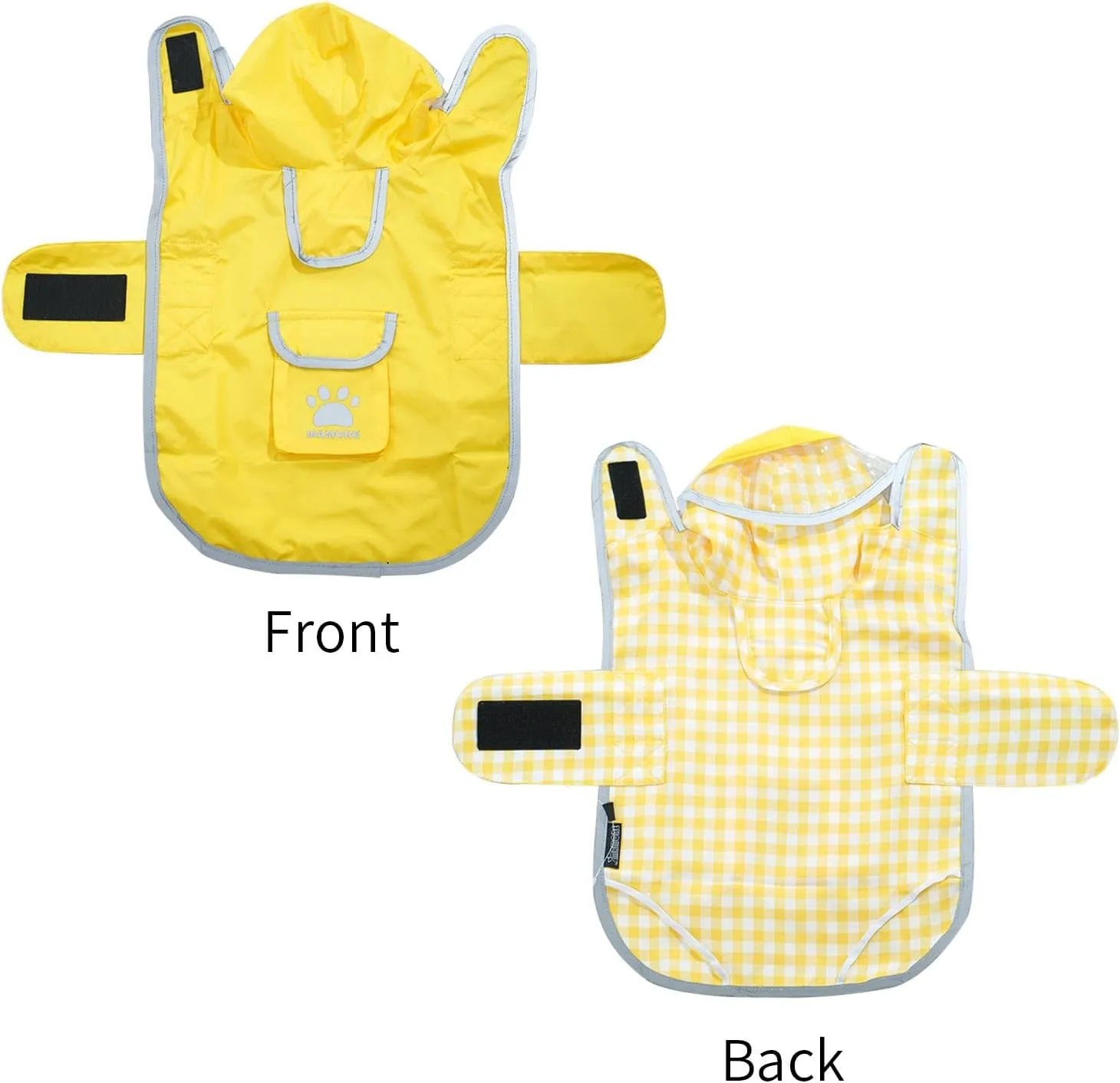 MAMORE Dog Raincoat Reversible,Waterproof Dog Rain Coat Hooded Slicker Poncho with Reflective Strip, Plaid Double Layer Rain Jacket for Small Medium Large Dogs (Yellow, Medium)