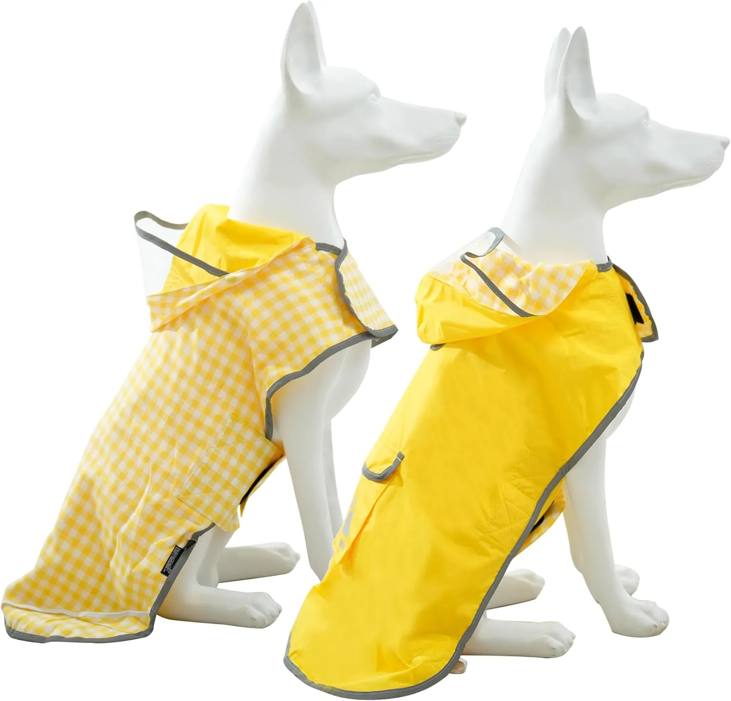 MAMORE Dog Raincoat Reversible,Waterproof Dog Rain Coat Hooded Slicker Poncho with Reflective Strip, Plaid Double Layer Rain Jacket for Small Medium Large Dogs (Yellow, Medium)