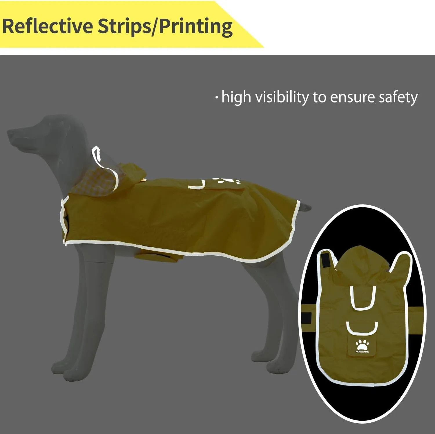MAMORE Dog Raincoat Reversible,Waterproof Dog Rain Coat Hooded Slicker Poncho with Reflective Strip, Plaid Double Layer Rain Jacket for Small Medium Large Dogs (Yellow, Medium)