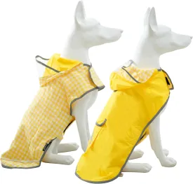 MAMORE Dog Raincoat Reversible,Waterproof Dog Rain Coat Hooded Slicker Poncho with Reflective Strip, Plaid Double Layer Rain Jacket for Small Medium Large Dogs (Yellow, Medium)