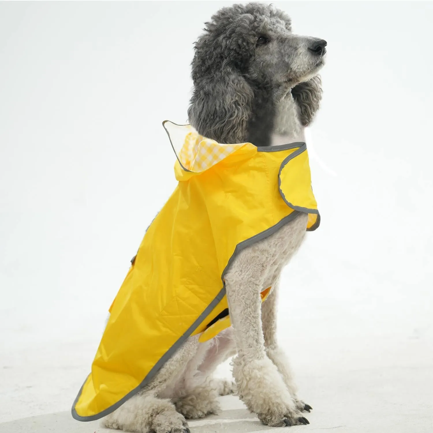 MAMORE Dog Raincoat Reversible,Waterproof Dog Rain Coat Hooded Slicker Poncho with Reflective Strip, Plaid Double Layer Rain Jacket for Small Medium Large Dogs (Yellow, Medium)