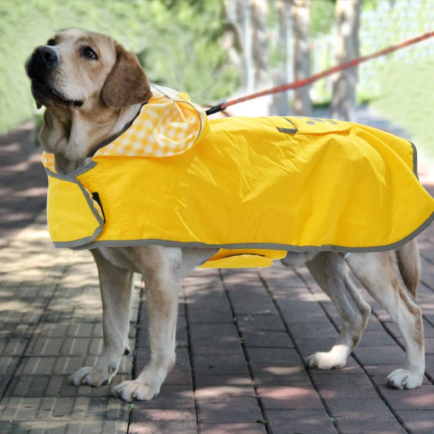MAMORE Dog Raincoat Reversible,Waterproof Dog Rain Coat Hooded Slicker Poncho with Reflective Strip, Plaid Double Layer Rain Jacket for Small Medium Large Dogs (Yellow, Medium)