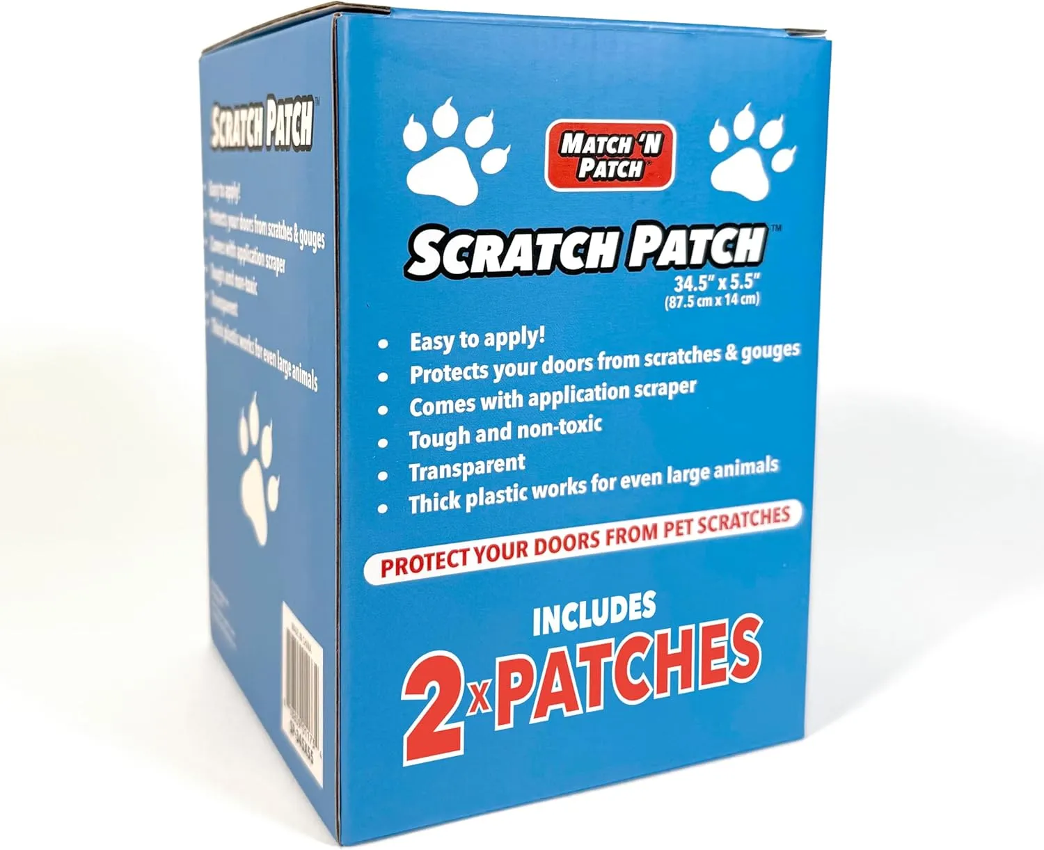 Match 'N Patch Door Protector  Scratch Protectors for Pets  Transparent Shield for Pet Scratches - Self-Adhesive & Easy to Apply, Includes Application Scraper  34.5 x 5.5 Inches, 2 Patches