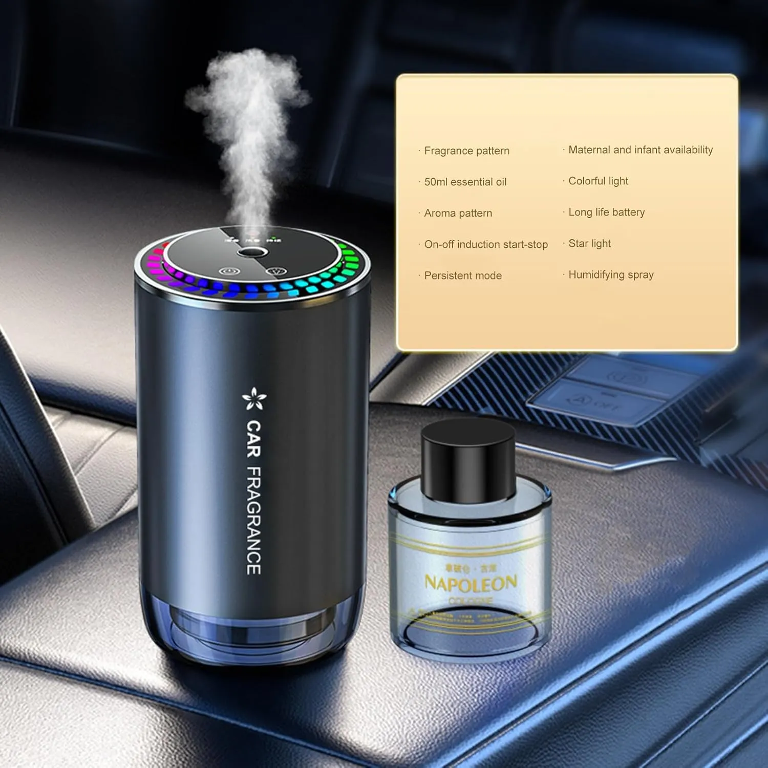Mist Ultrasonic Humidifier Car Fragrance Diffuser Sure Here's A Product Title for Listing Air Freshener with Colorful Light Rechargeable Auto Gulong