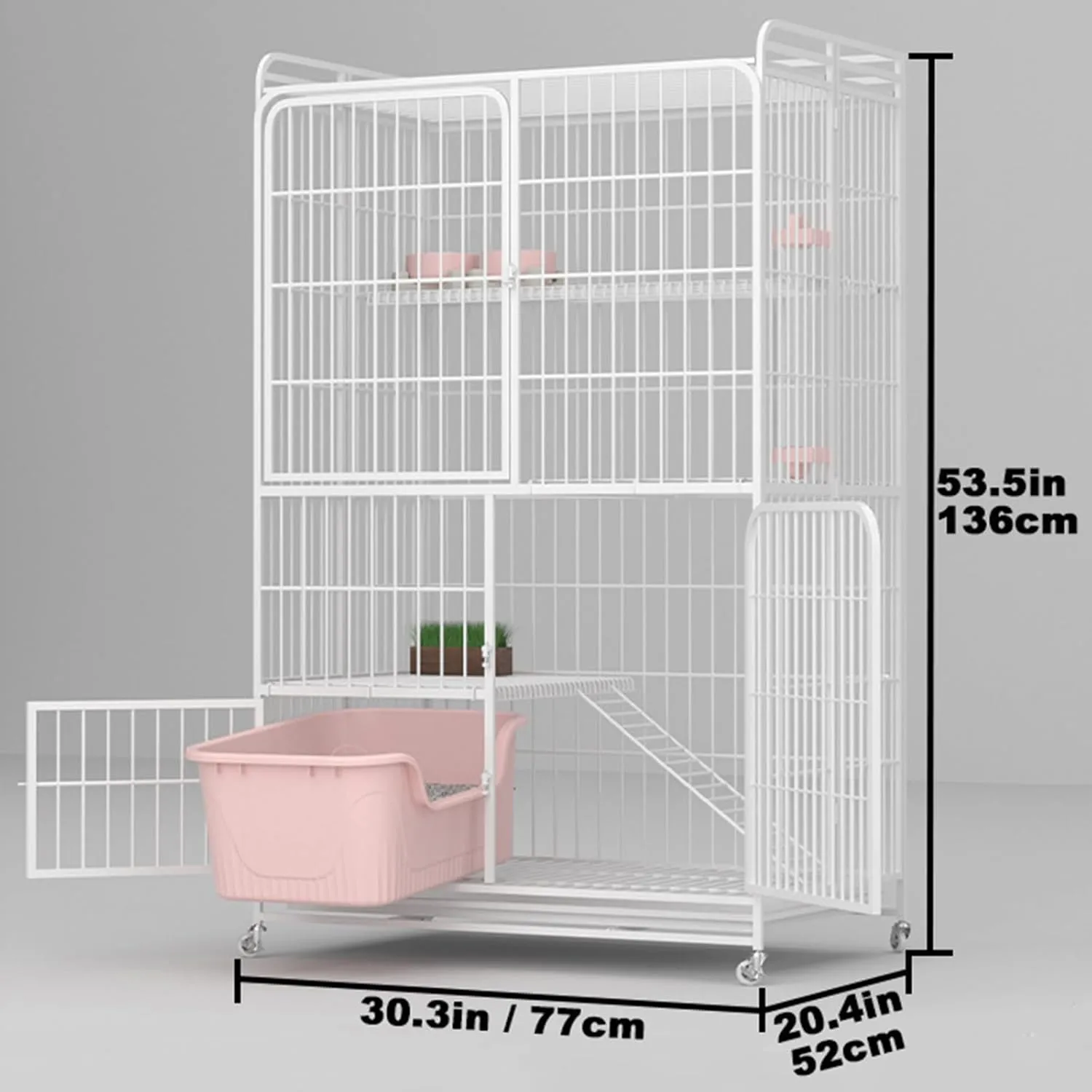 Multi-Tier Collapsible Metal Cat Cage with 360 Rotating Casters, Cat Cages Indoor with Ramp Ladders, Outdoor Enclosure Pet Playpen for Adult Cats Kitten Ferret (White, 4 Tier Without Litter Box)