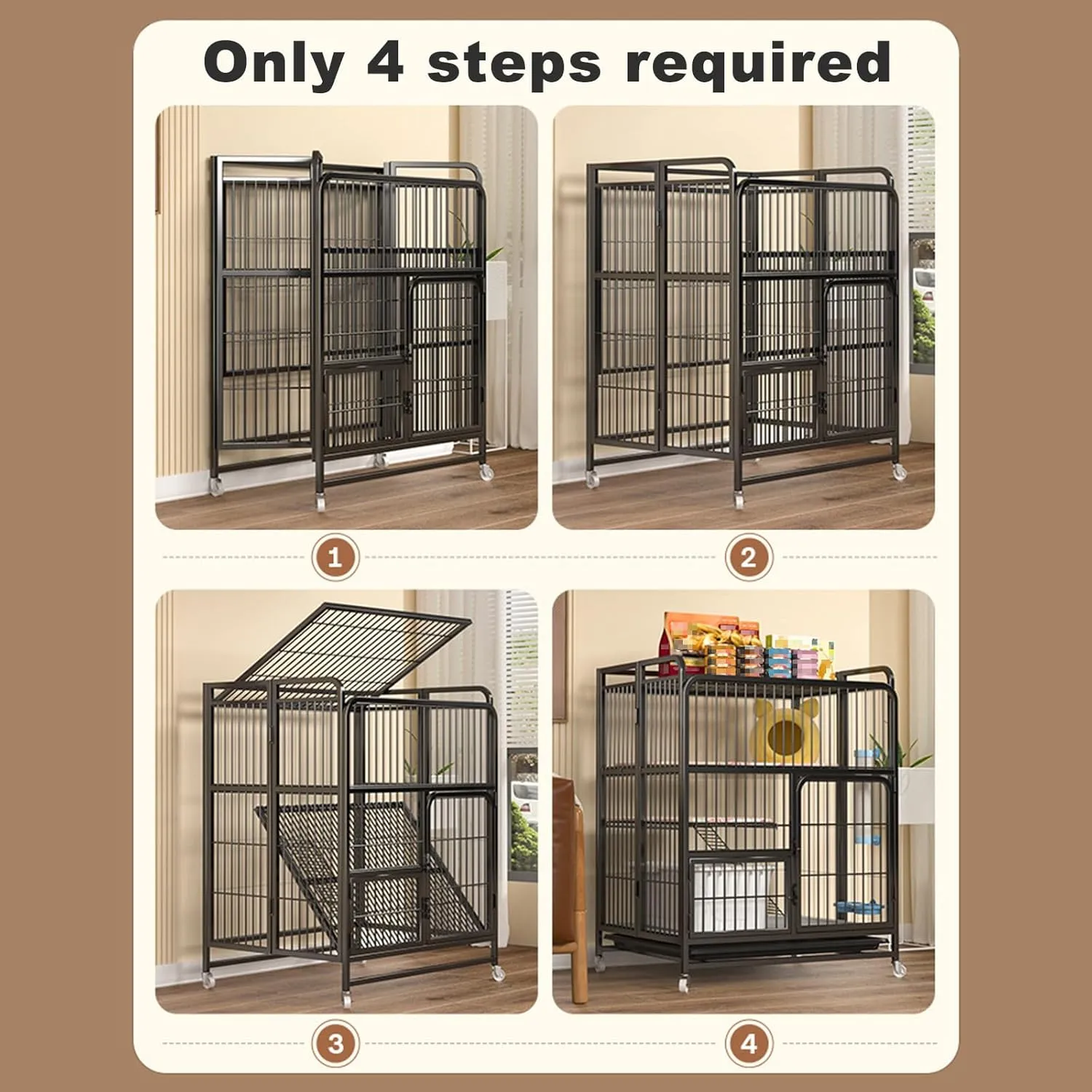 Multi-Tier Collapsible Metal Cat Cage with 360 Rotating Casters, Cat Cages Indoor with Ramp Ladders, Outdoor Enclosure Pet Playpen for Adult Cats Kitten Ferret (White, 4 Tier Without Litter Box)