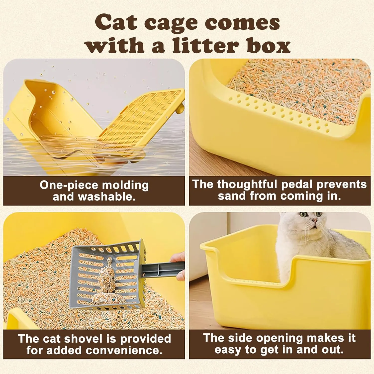 Multi-Tier Collapsible Metal Cat Cage with 360 Rotating Casters, Cat Cages Indoor with Ramp Ladders, Outdoor Enclosure Pet Playpen for Adult Cats Kitten Ferret (White, 4 Tier Without Litter Box)