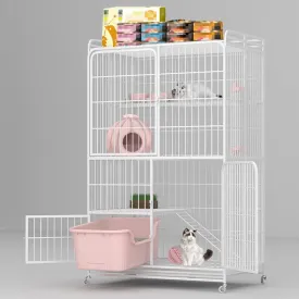 Multi-Tier Collapsible Metal Cat Cage with 360 Rotating Casters, Cat Cages Indoor with Ramp Ladders, Outdoor Enclosure Pet Playpen for Adult Cats Kitten Ferret (White, 4 Tier Without Litter Box)