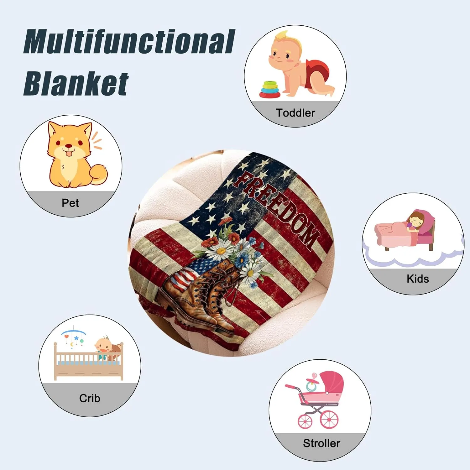 Neatee Living Patriotic Throw Blanket Baby Small 4th of July Memorial Day Fourth of July American Flag Blanket for Swaddle Toddler Veteran Day Stars and Stripes Red White Blue Blanket 30x40