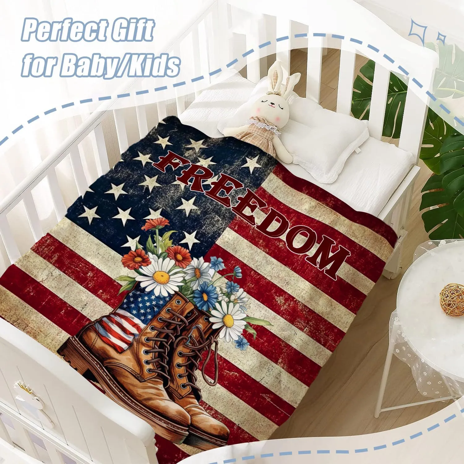 Neatee Living Patriotic Throw Blanket Baby Small 4th of July Memorial Day Fourth of July American Flag Blanket for Swaddle Toddler Veteran Day Stars and Stripes Red White Blue Blanket 30x40