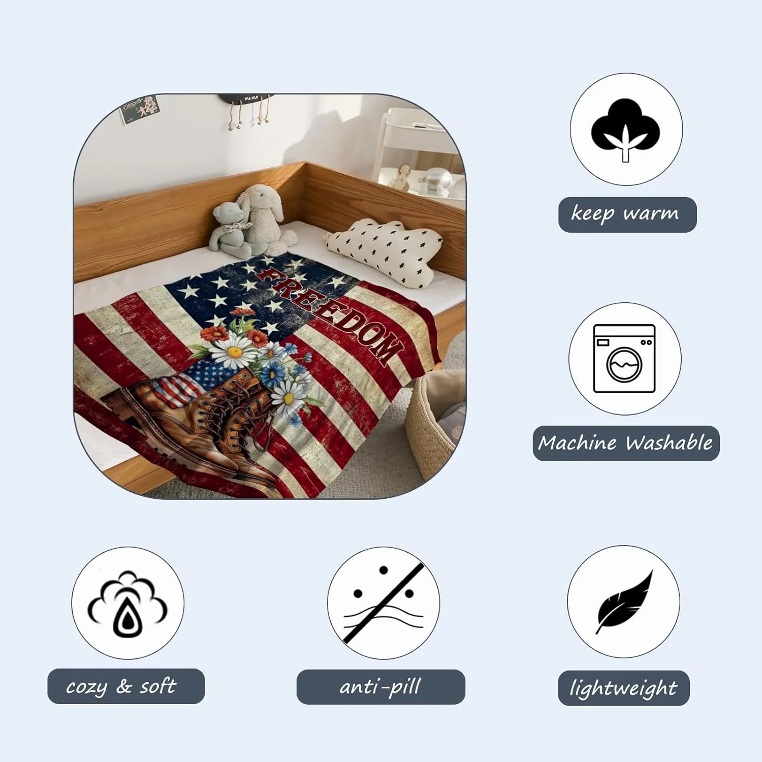 Neatee Living Patriotic Throw Blanket Baby Small 4th of July Memorial Day Fourth of July American Flag Blanket for Swaddle Toddler Veteran Day Stars and Stripes Red White Blue Blanket 30x40