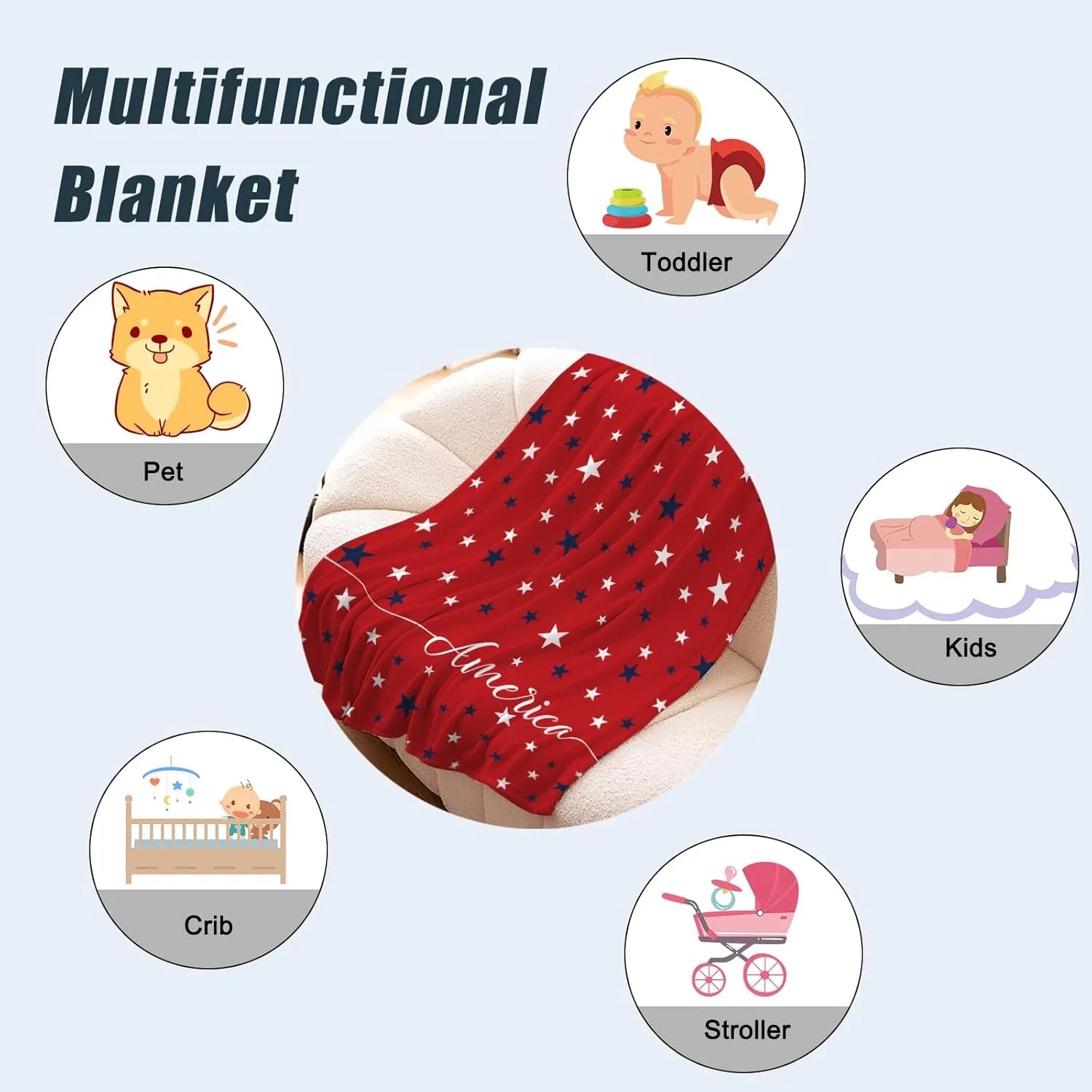 Neatee Living Patriotic Throw Blanket Baby Small 4th of July Memorial Day Fourth of July American Freedom Blanket Swaddle Toddler Pet Veteran Day Red White Blue Stars Fleece Lap Blanket 30x40