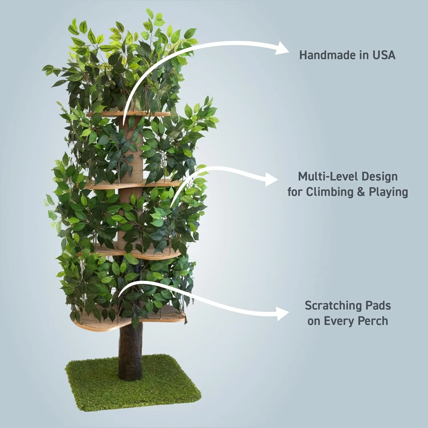On2 Pets Cat Tree with Leaves Made in USA, House & Activity Tree, Multi-Level Cat Condo for Indoor Cats. (Square Base, XL Green)