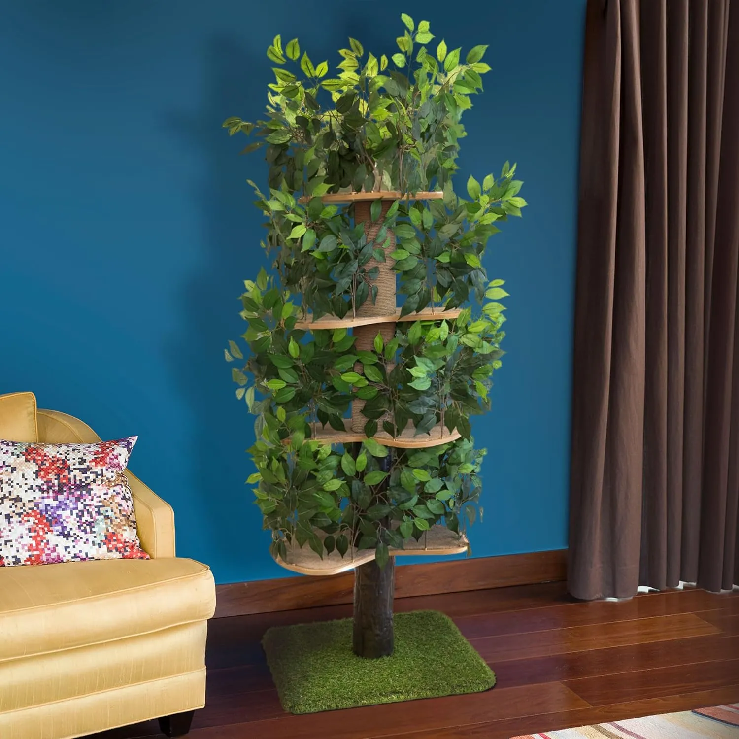 On2 Pets Cat Tree with Leaves Made in USA, House & Activity Tree, Multi-Level Cat Condo for Indoor Cats. (Square Base, XL Green)