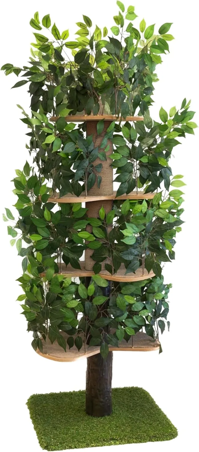 On2 Pets Cat Tree with Leaves Made in USA, House & Activity Tree, Multi-Level Cat Condo for Indoor Cats. (Square Base, XL Green)