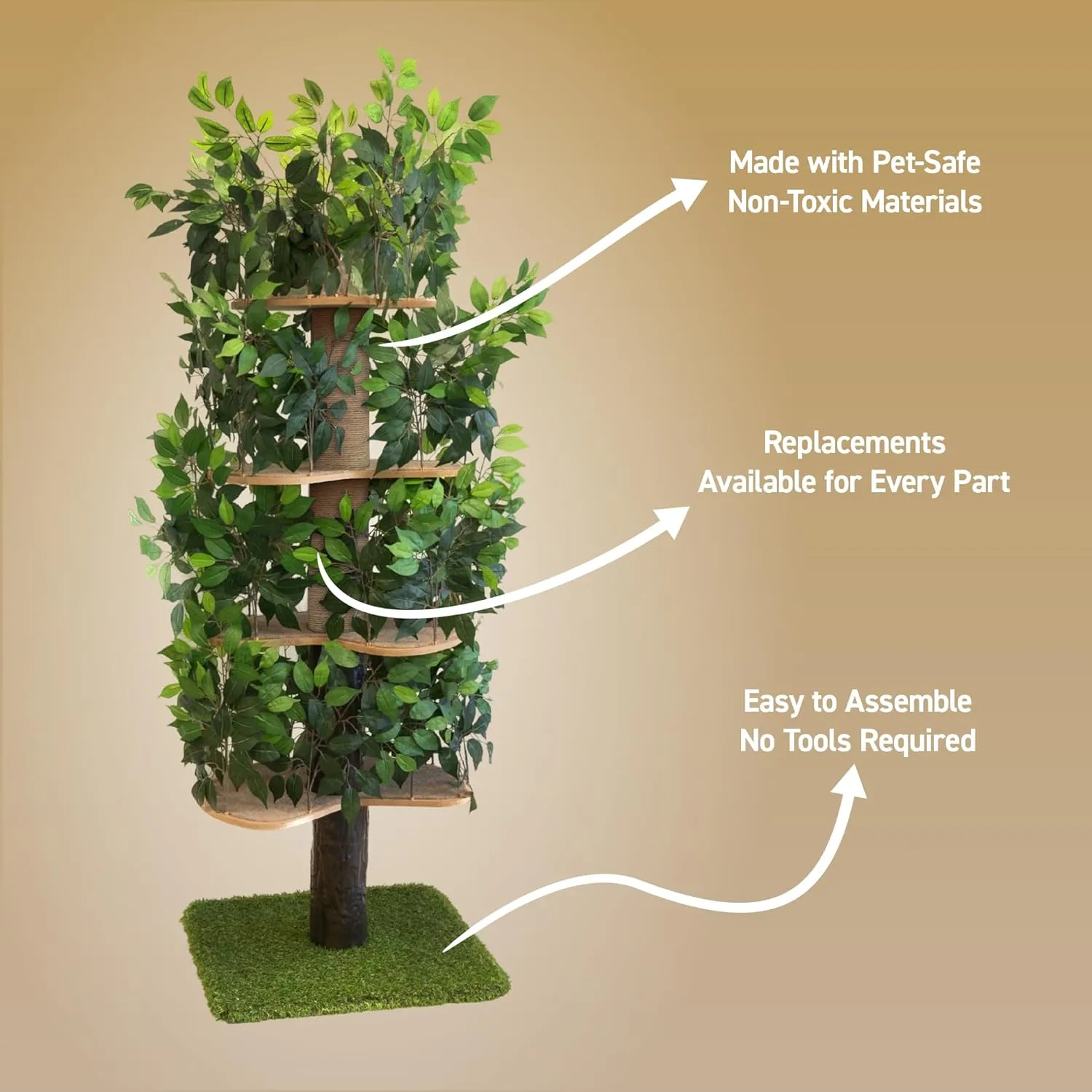On2 Pets Cat Tree with Leaves Made in USA, House & Activity Tree, Multi-Level Cat Condo for Indoor Cats. (Square Base, XL Green)