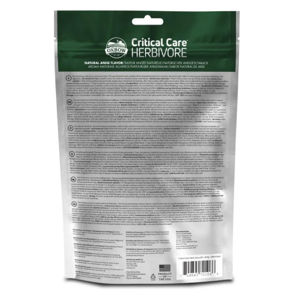 Oxbow Critical Care Herbivore Anise Flavoured Small Animals Premium Recovery Food 454g