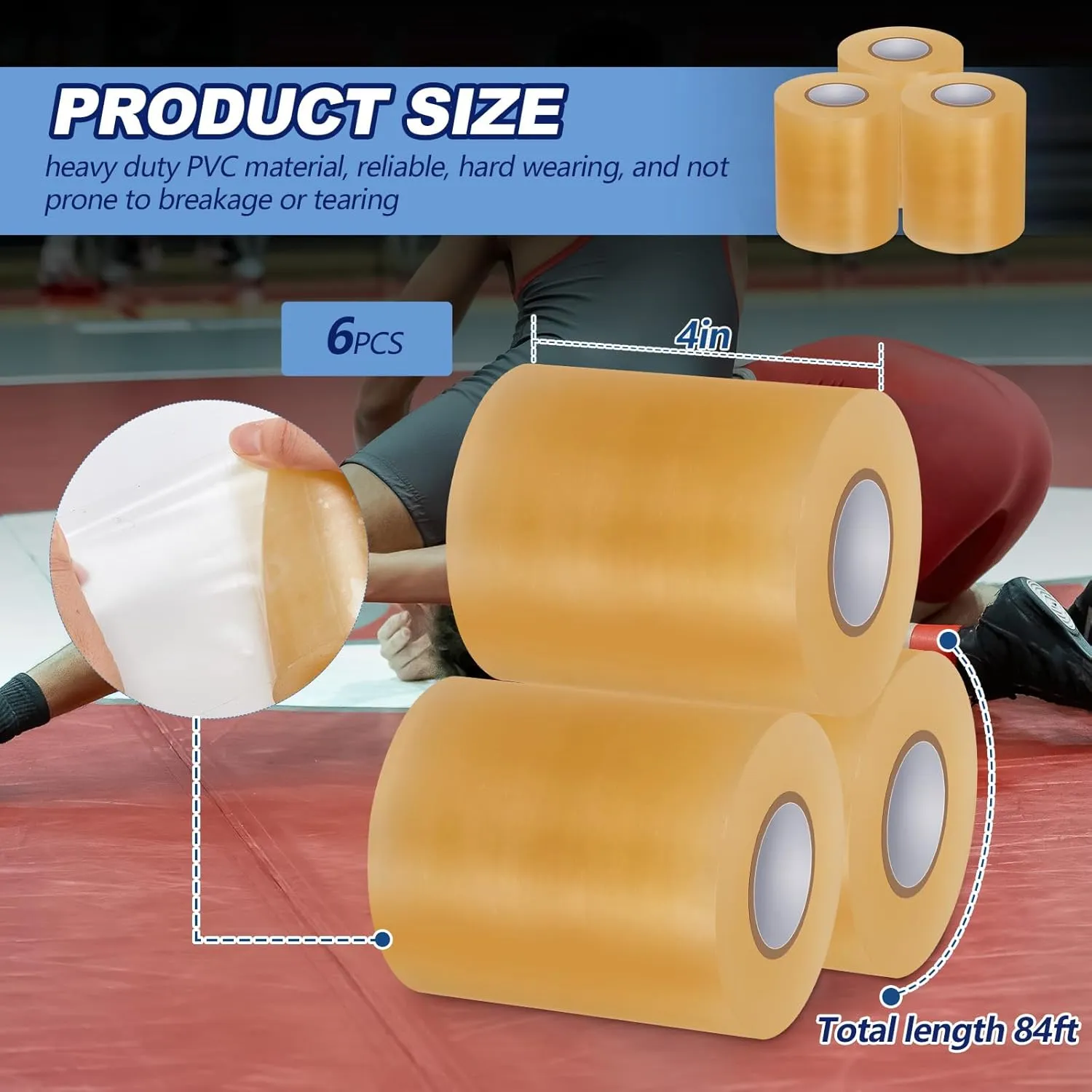 Pangda 6 Rolls Wrestling Mat Tape Heavy Duty 7 Mil PVC Carpet Tape for Wrestling Grappling Exercise Mats Seaming Cover Gym Floor Carpet Seam