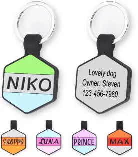 Personalized Engraved Silicone Dog Tags, Custom Pet ID Tags for Cats and Dogs, Engraved Silent Name Phone Address Tag, Clear Without Noise Silicone Tags for Large Small PetsHexagon Mix 3