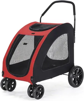 Pet Strollers for Medium Large Dogs Strolling Cart for 2 Dogs 4 Wheels Collapsible Dog Carrier Pet Stroller for Outdoor Travel Max.110 LBS (Red)