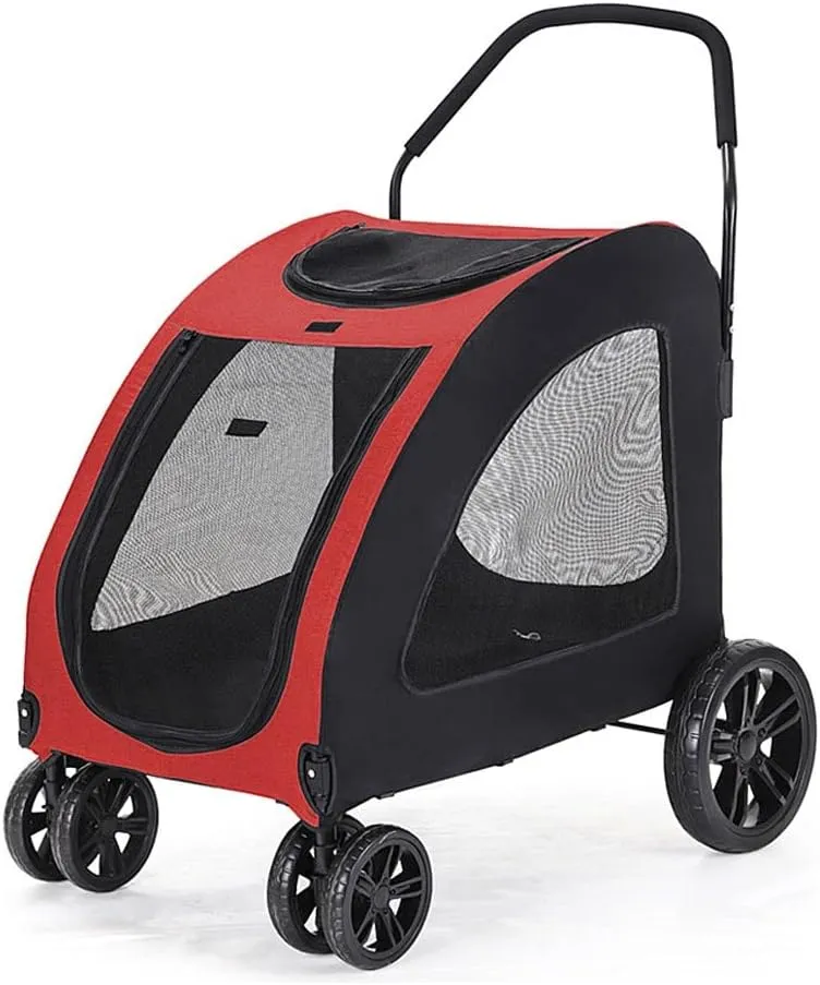 Pet Strollers for Medium Large Dogs Strolling Cart for 2 Dogs 4 Wheels Collapsible Dog Carrier Pet Stroller for Outdoor Travel Max.110 LBS (Red)