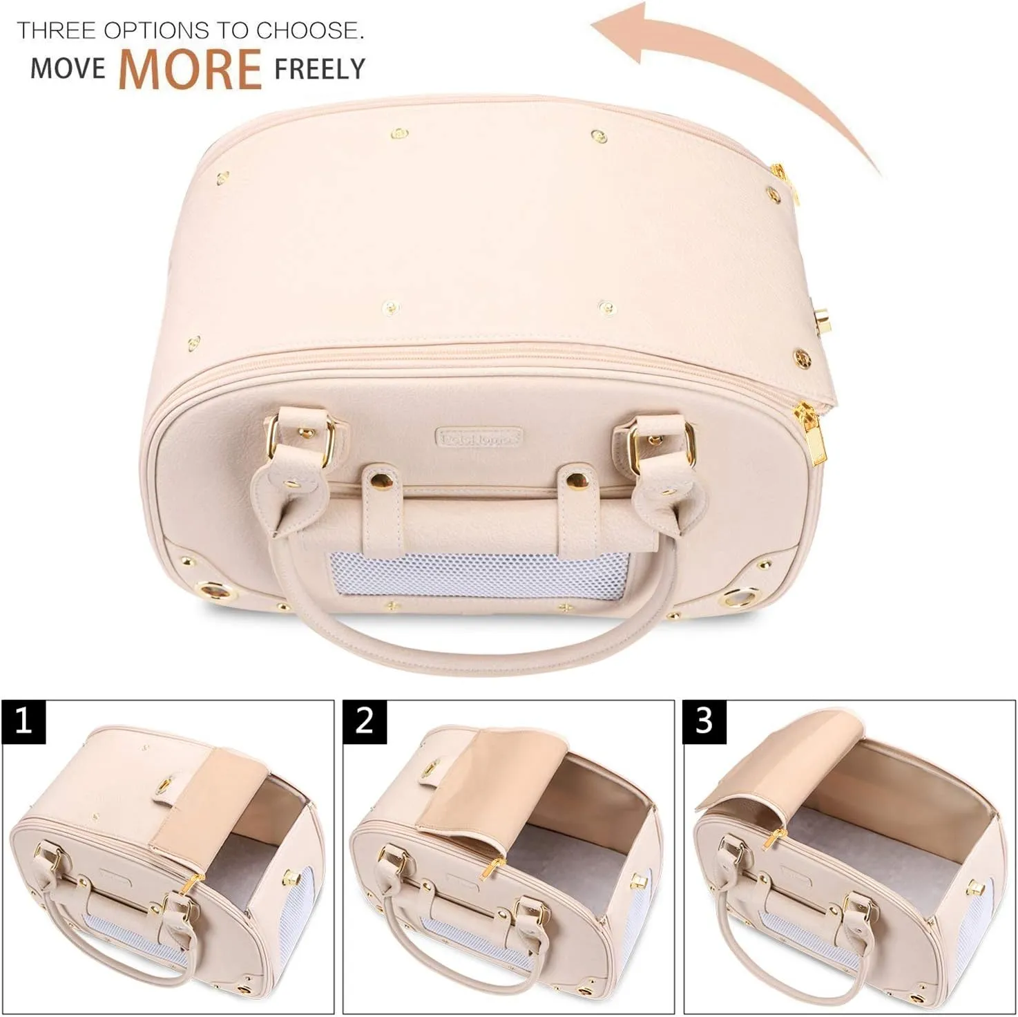 PetsHome Dog Carrier Purse, Pet Carrier, Cat Carrier, Waterproof Premium Leather Pet Travel Portable Bag Carrier for Cat and Small Dog Home & Outdoor Medium Beige