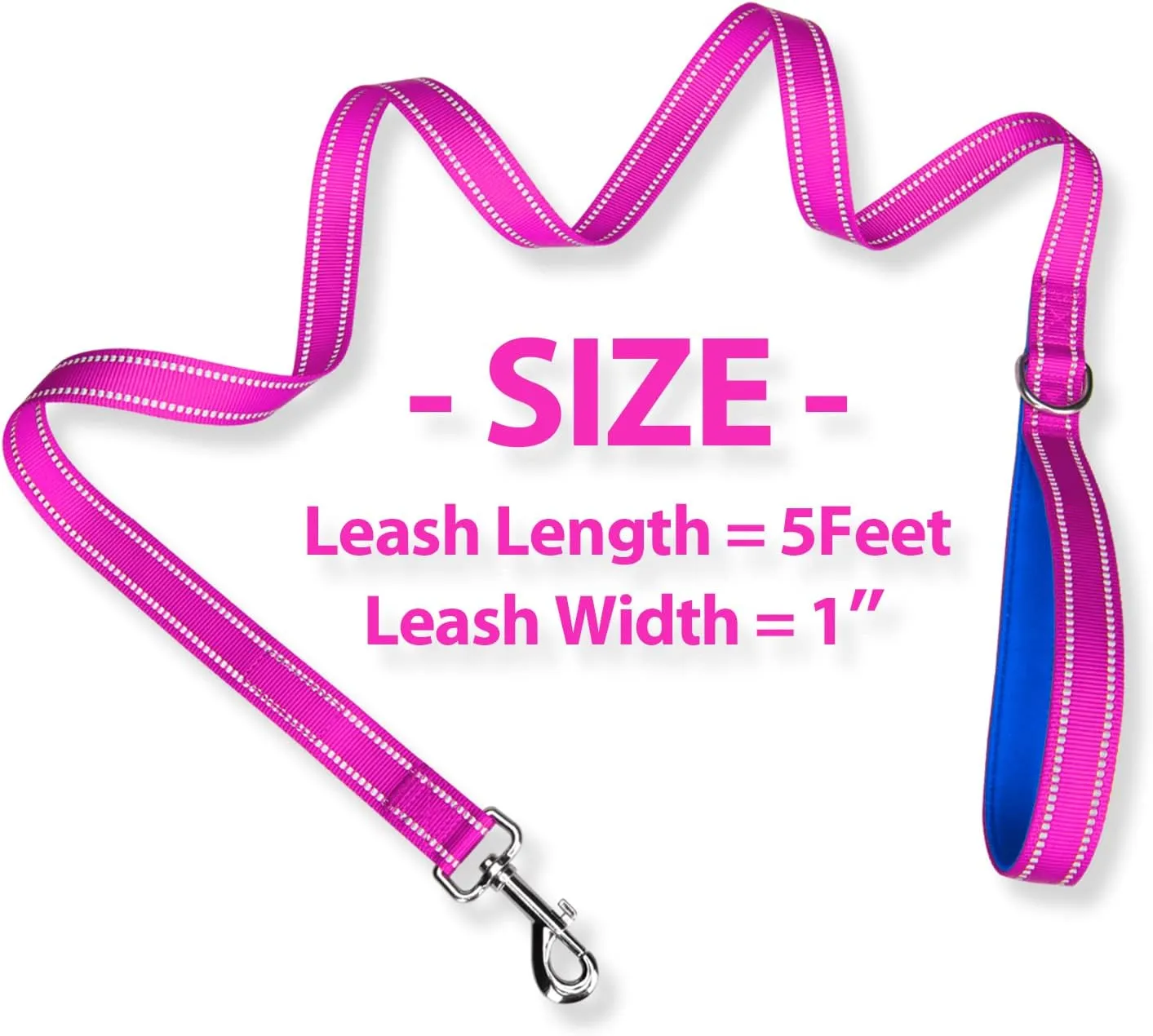 PHOEPET 5 Feet Dog Leash - Dual-Side Reflective - Soft Padded Handle - Fit for Walking, Training or Exploring Hiking, Camping (Pink   Royal Blue Base)