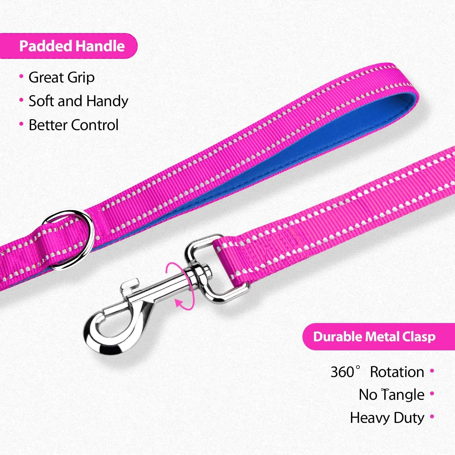 PHOEPET 5 Feet Dog Leash - Dual-Side Reflective - Soft Padded Handle - Fit for Walking, Training or Exploring Hiking, Camping (Pink   Royal Blue Base)
