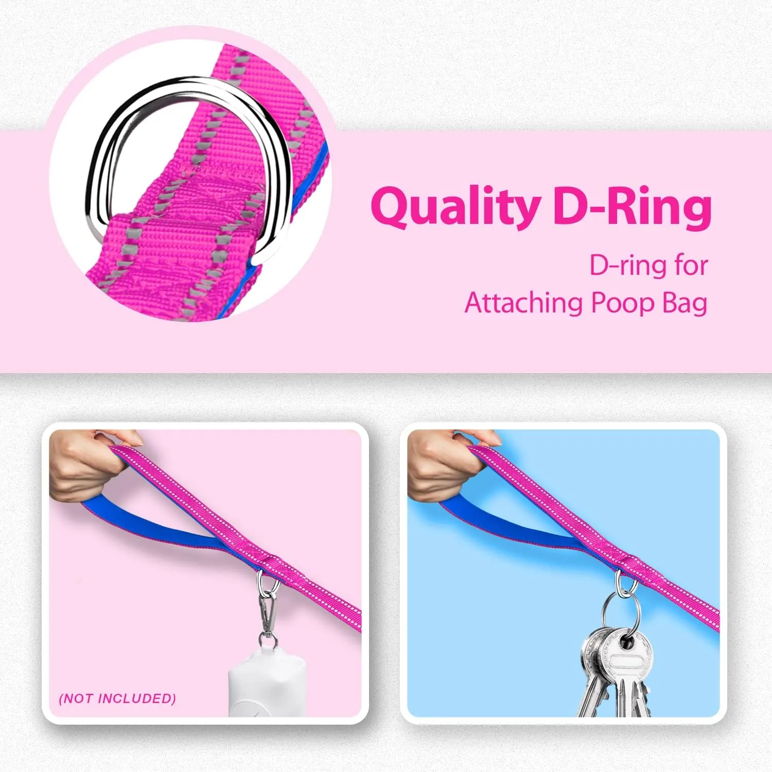 PHOEPET 5 Feet Dog Leash - Dual-Side Reflective - Soft Padded Handle - Fit for Walking, Training or Exploring Hiking, Camping (Pink   Royal Blue Base)