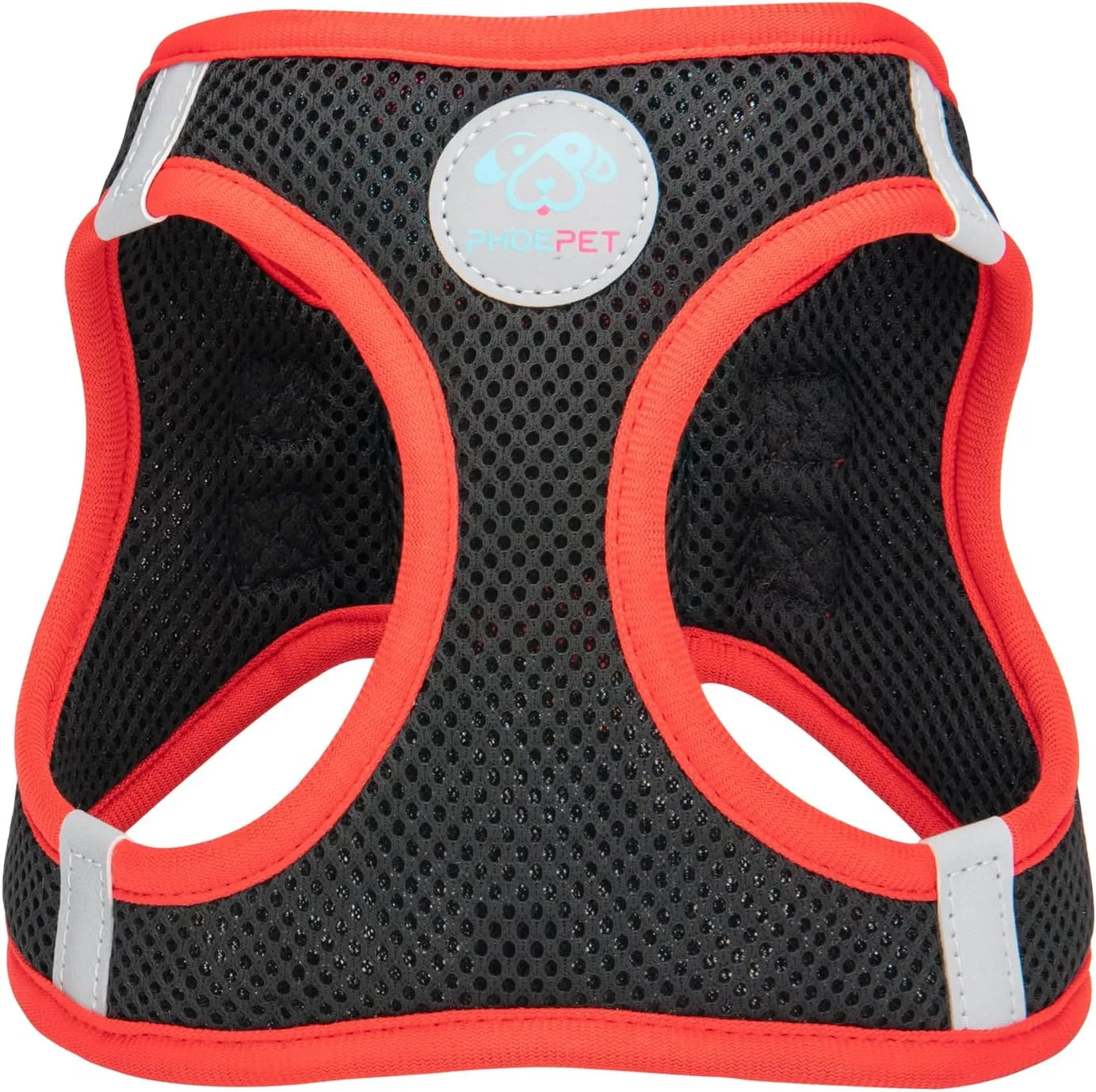 PHOEPET Step-in Dog Harness,Reflective Adjustable Dog Vest Harness, Soft Pet Walking Jacket with 2 Metal Leash Hooks for Dog and Cat(Black Base & Red Straps,M)
