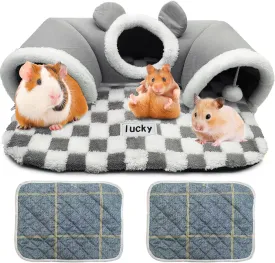 PINVNBY 3 Pcs Guinea Pig Hideout and Tunnel Bed, Removable Soft Bunny Tunnel Tube with Guinea Pig Liner Small Animal Tunnel Toy for Ferrets Hamster Hedgehog Kitty ChinchillaGray