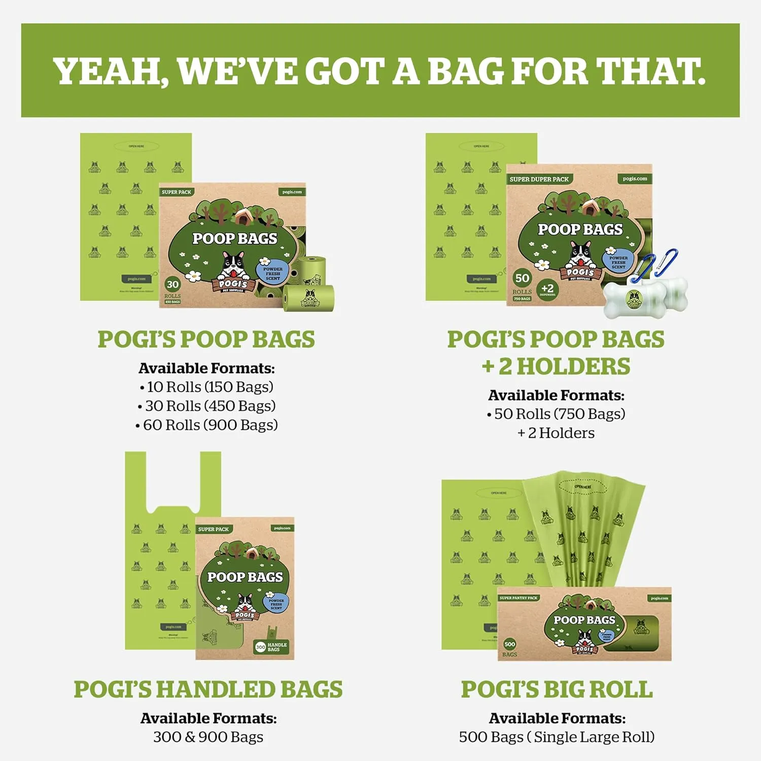 Pogi's Poop Bags  Large, Leak-Proof Dog Waste Bags for Yard or Home Use, Fresh Scent (Single Roll, 500-Count)