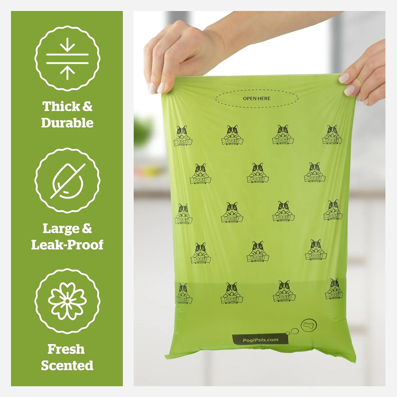 Pogi's Poop Bags  Large, Leak-Proof Dog Waste Bags for Yard or Home Use, Fresh Scent (Single Roll, 500-Count)